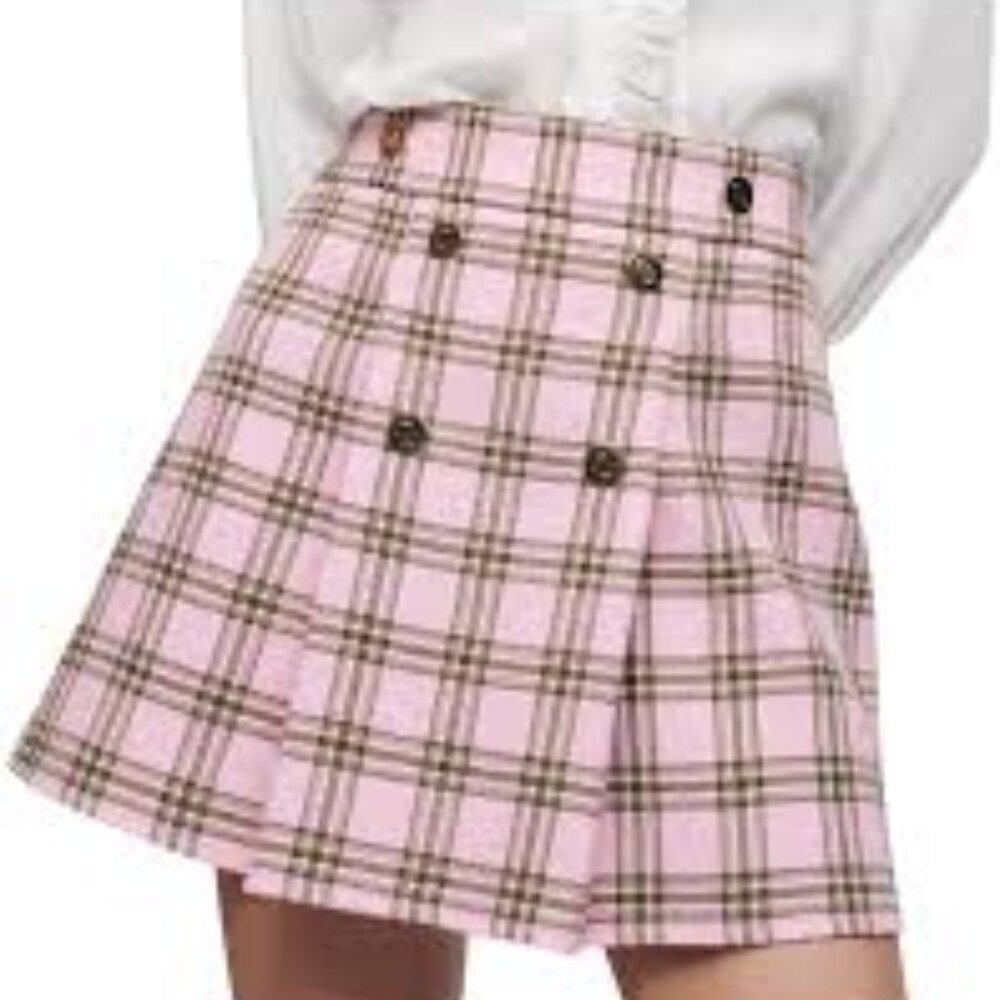 Maje Pink Tweed Pleated Mini Skirt